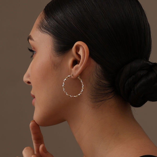 925 Sterling Silver 14K Gold-Plated Three Tone Light Weight Italian Design Hoop Earrings for Women Girls