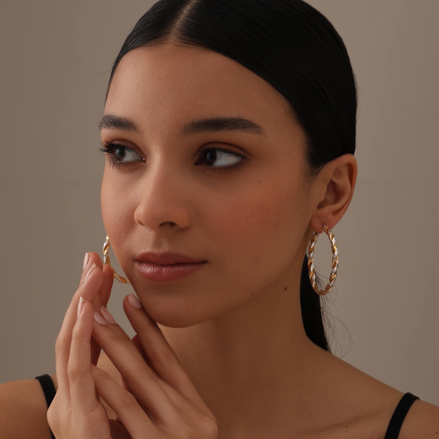 925 Sterling Silver 14K Gold Plated Three Tone Light Weight Italian Design Hoop Earrings for Women Girls