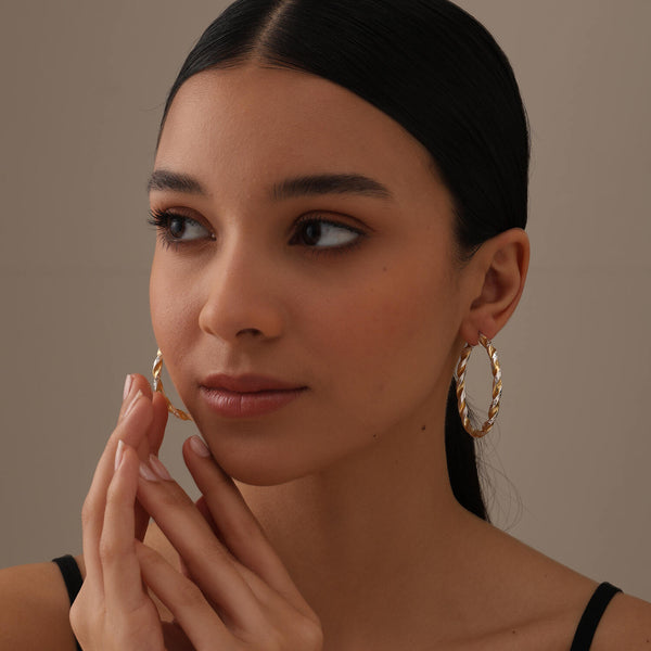 925 Sterling Silver 14K Gold Plated Three Tone Light Weight Italian Design Hoop Earrings for Women Girls