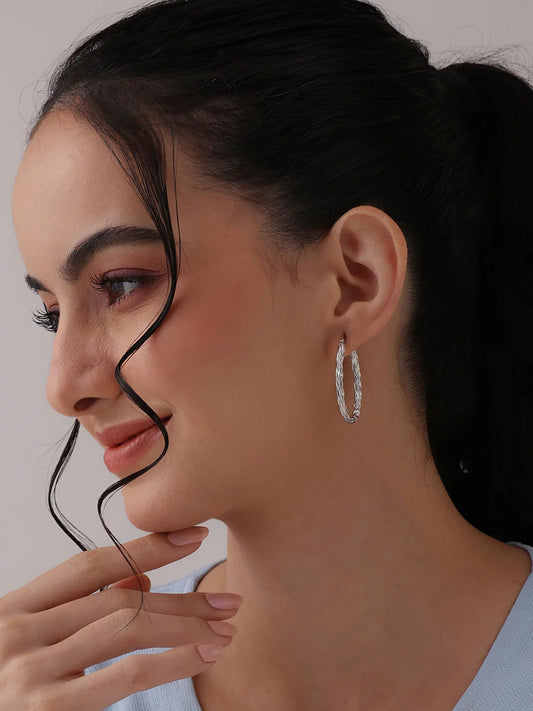 Textured Rhodium Half Hoops