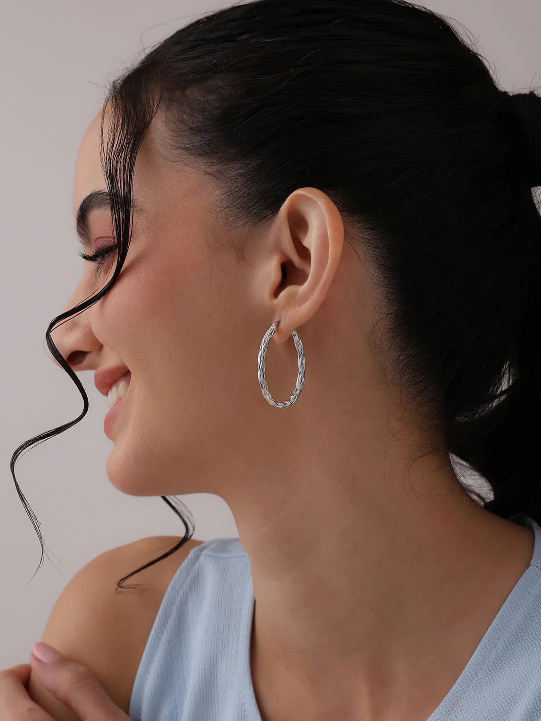 Textured Rhodium Half Hoops