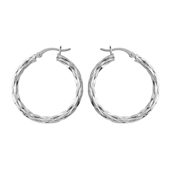 925 Sterling Silver Texture Hoop Earrings for Women 30 MM