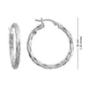 925 Sterling Silver Texture Hoop Earrings for Women 30 MM