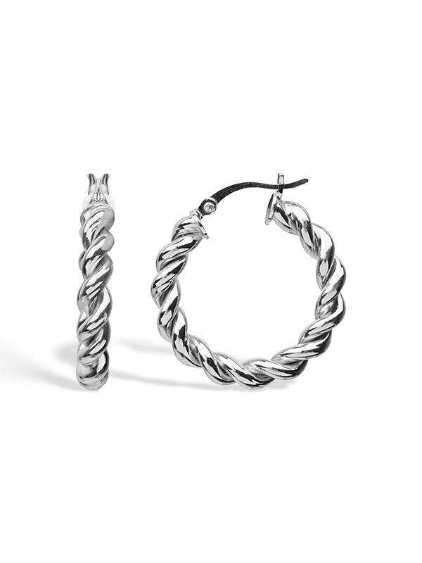 Rhodium Twisted Tube Hoops