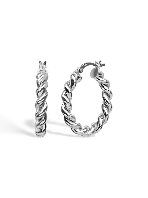 Rhodium Twisted Tube Hoops