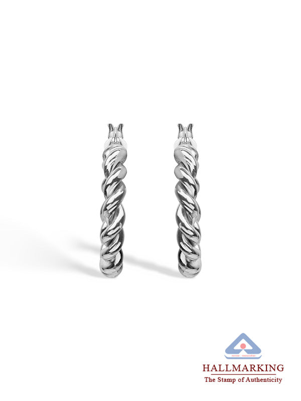 Rhodium Twisted Tube Hoops