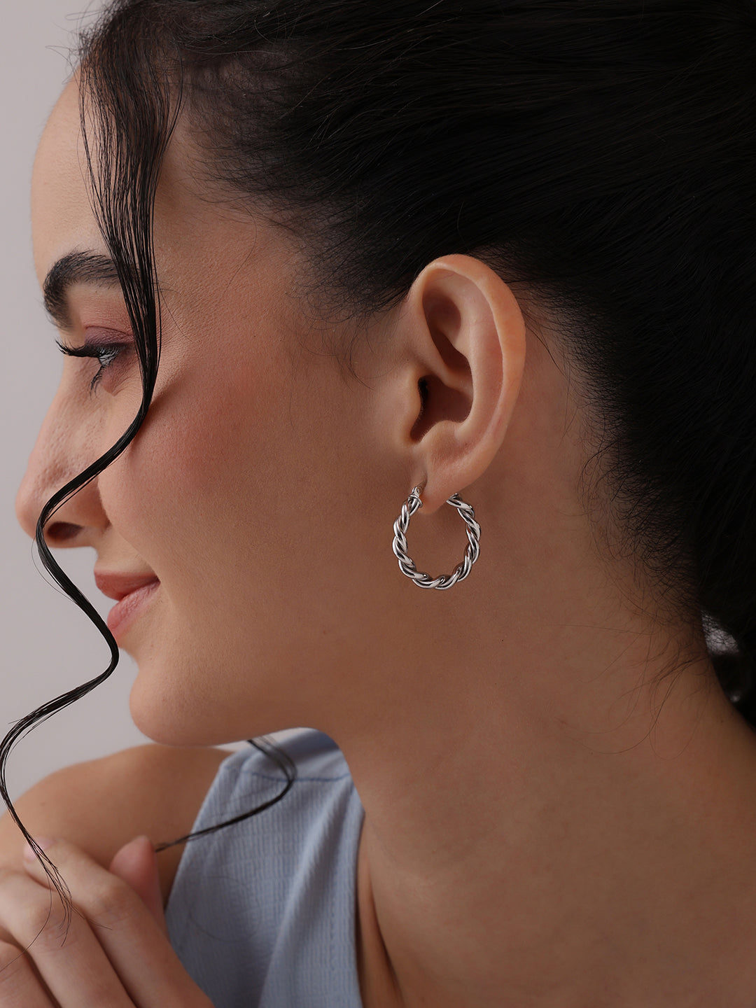 Rhodium Twisted Tube Hoops