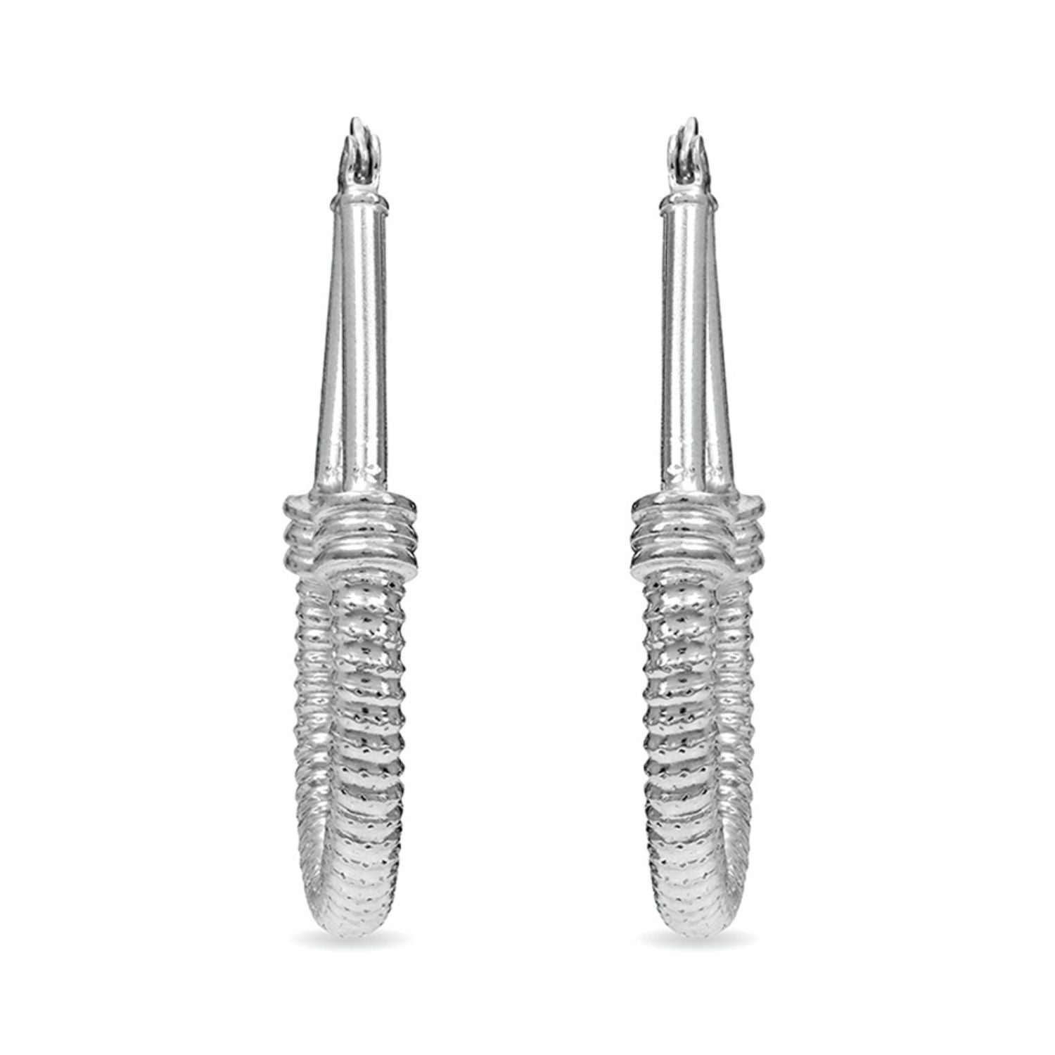 925 Sterling Silver Oval Diamond Cut Hoop Earrings for Women 35 MM