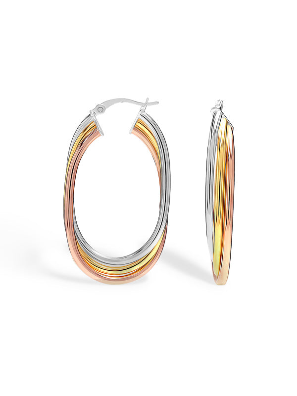 Three-Tone Italian Intertwined Hoop Earrings