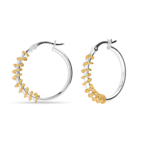 925 Sterling Silver Yellow Gold Wire Silver Hoop Earrings for Women