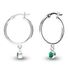 925 Sterling Silver Birthstone Hoop Earrings for Teen Women (3 MM Green Emerald)
