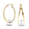 925 Sterling Silver Pearl Oval Hoop Rose Gold Plated Earrings for Teen Women