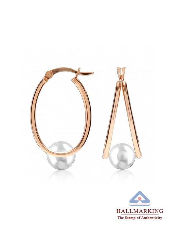 Rose Gold Pearl Oval Hoops