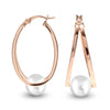 925 Sterling Silver Pearl Oval Hoop Earrings for Teen Women
