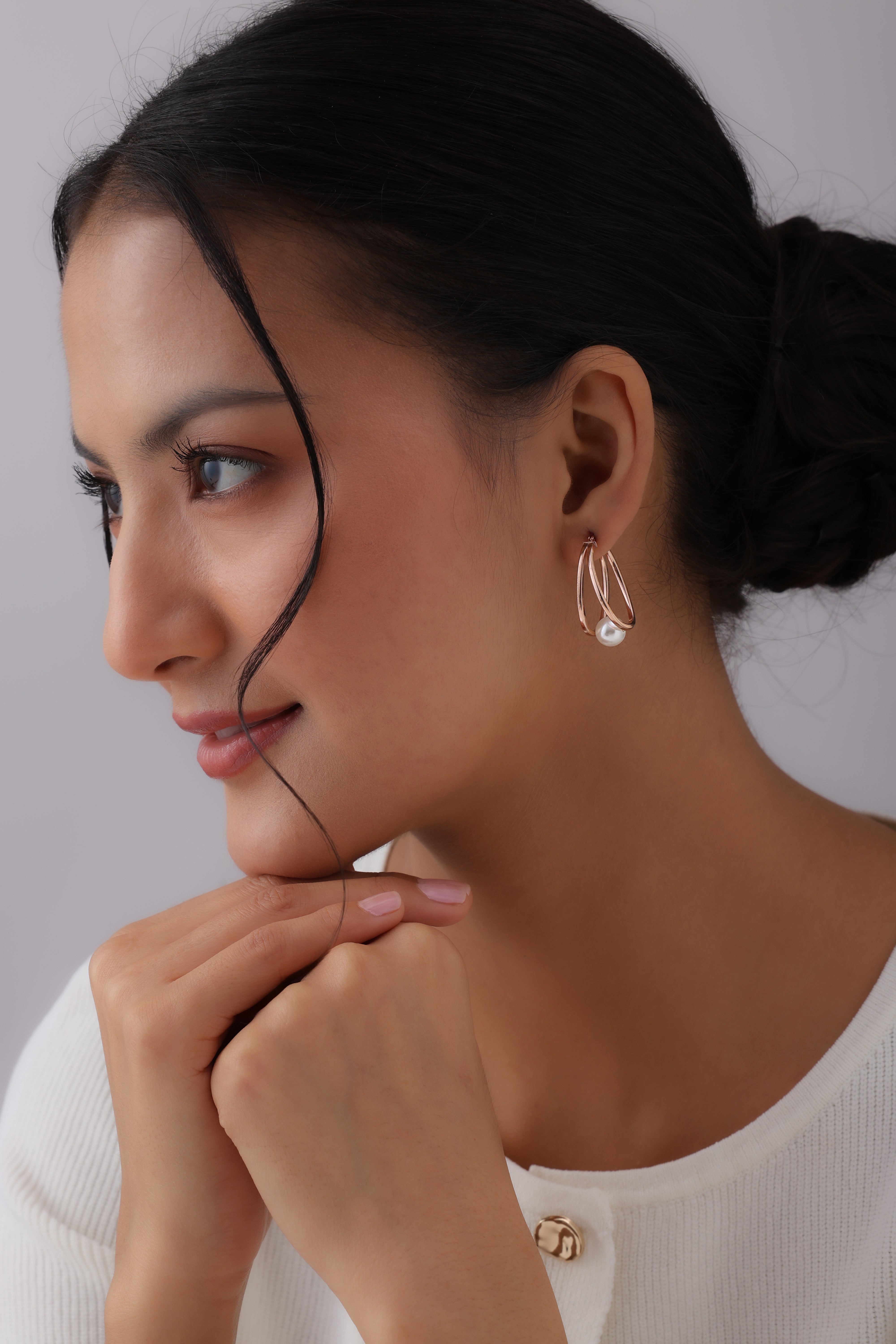 Rose Gold Pearl Oval Hoops