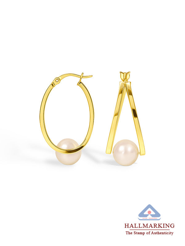 Silver Pearl Oval Hoops