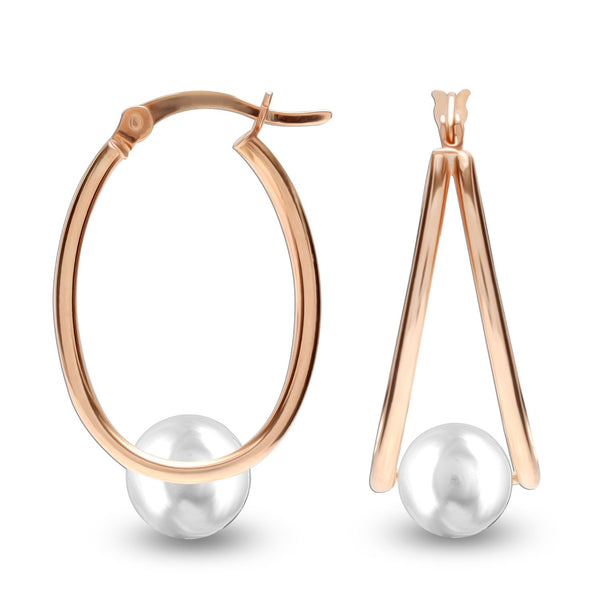 925 Sterling Silver Pearl Oval Hoop Earrings for Teen Women
