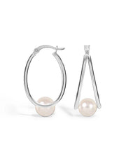 Silver Dew Pearl Hoops