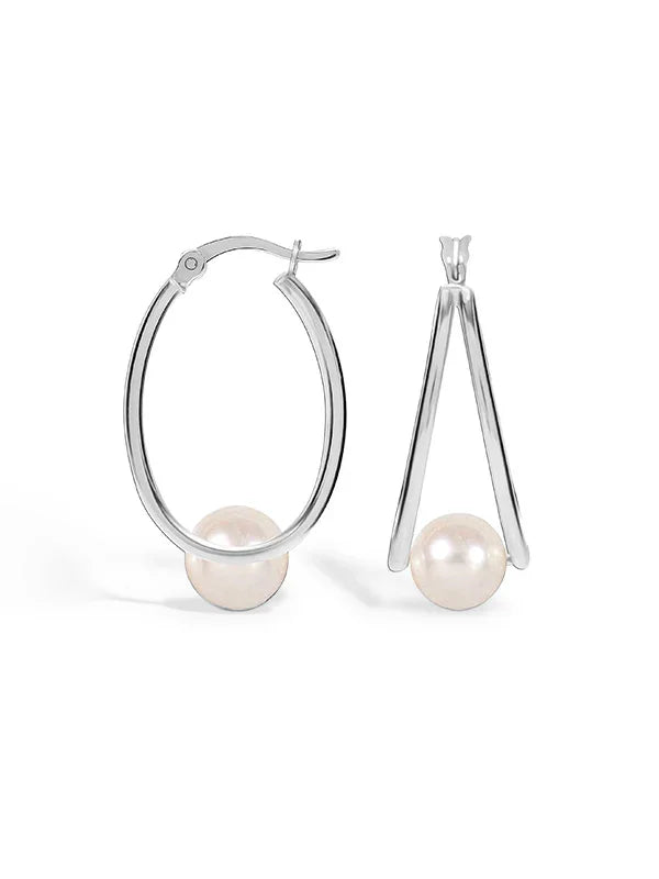Silver Dew Pearl Hoops