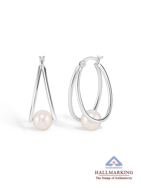 Silver Dew Pearl Hoops