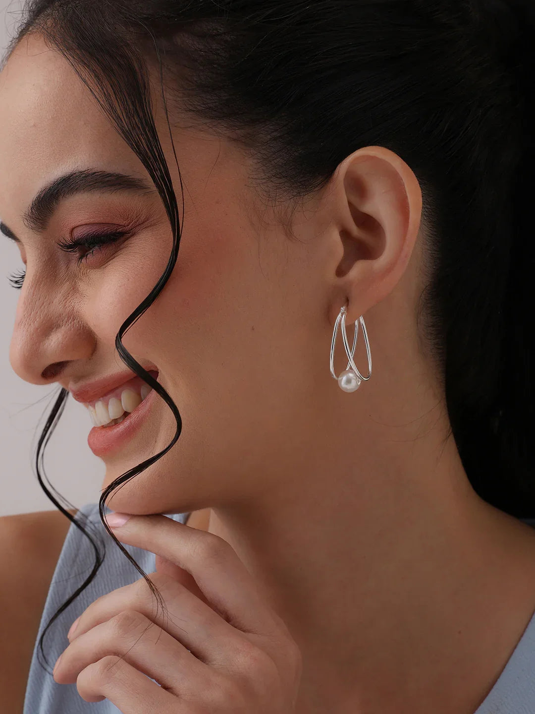Silver Dew Pearl Hoops