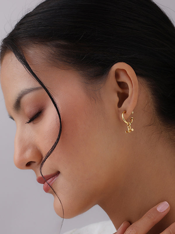 Women’s silver T-bar charm half hoop earrings