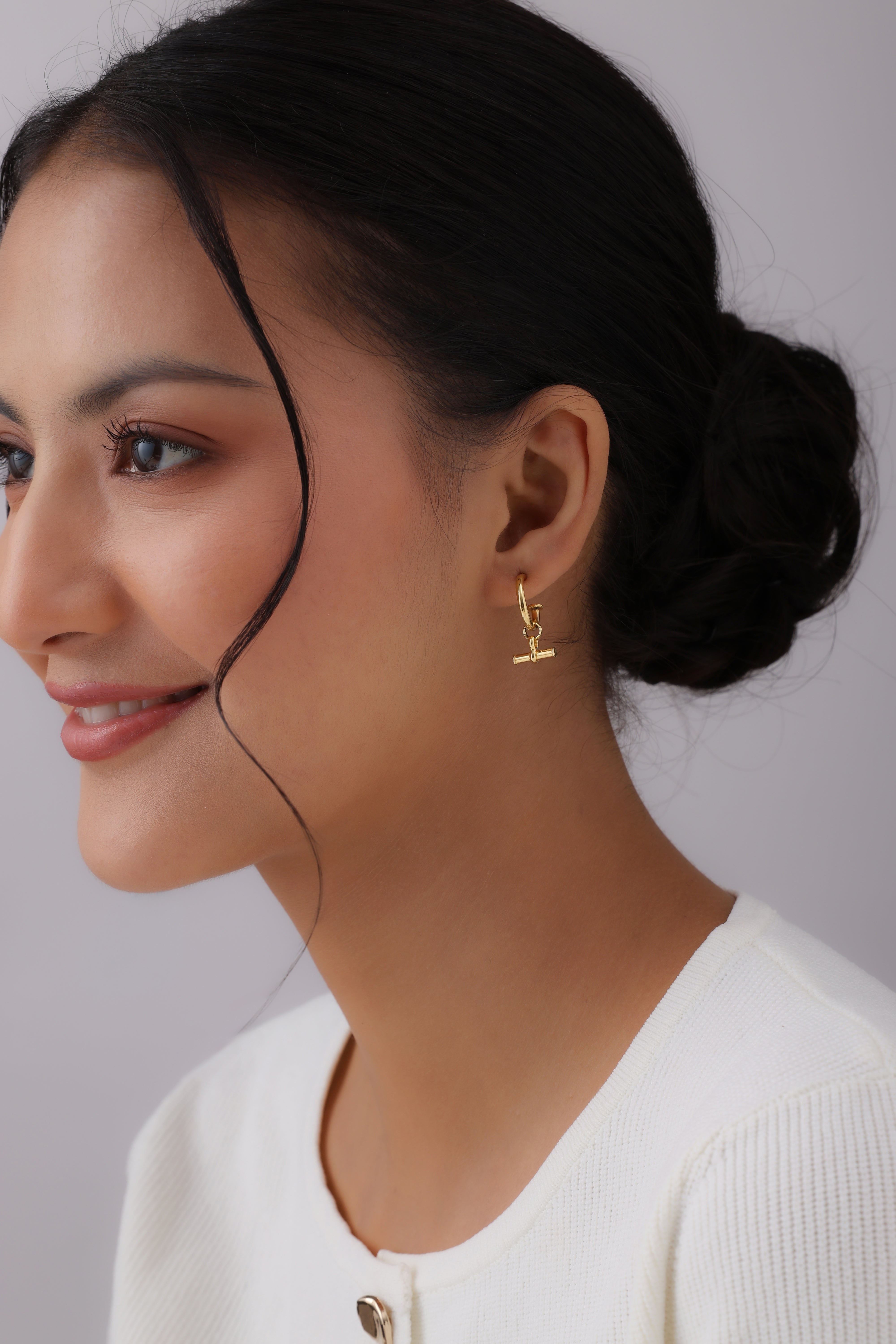 925 sterling silver T-bar dangle half hoop earrings