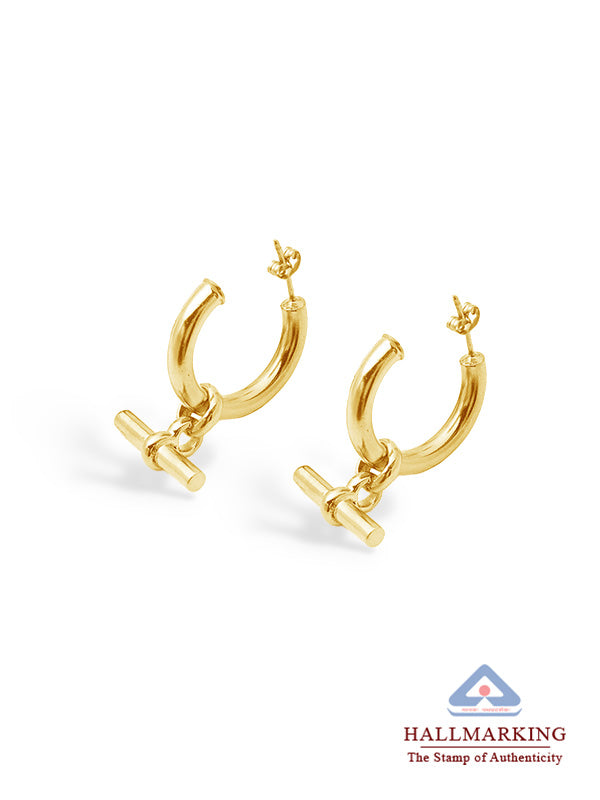 Minimalist sterling silver T-bar drop hoops