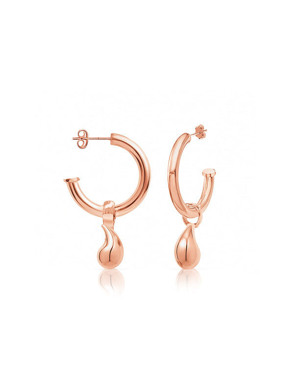 C-Hoop Waterdrop Earrings- Rose Gold-Plated