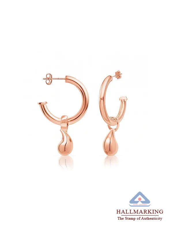 C-Hoop Waterdrop Earrings- Rose Gold-Plated