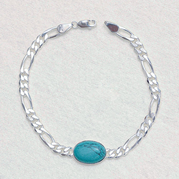 925 Sterling Silver Figaro Chain Turquoise Stone Salman Khan Bracelet for Men and Boys 8.5 Inches