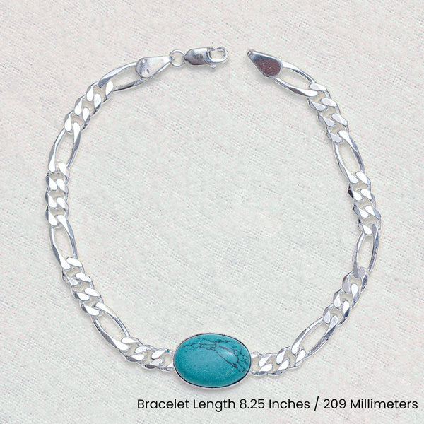 925 Sterling Silver Figaro Chain Turquoise Stone Salman Khan Bracelet for Men and Boys 8.5 Inches