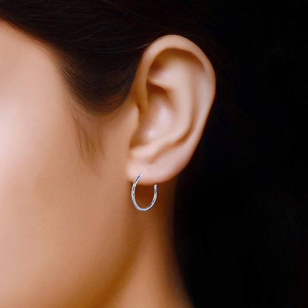 925 Sterling Silver Diamond-cut Textured Pattern Click-Top Hoop Earrings for Women