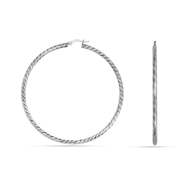 925 Sterling Silver LARGE Hoop Earrings for Women Hypoallergenic Diamond Cut Earring Hoops for Women 50MM