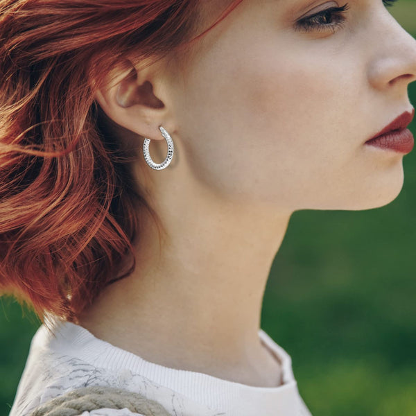 925 Sterling Silver Hoop Earrings for Women Diamond-Cut Classic Italian Design Earring Hoops for Women 25MM