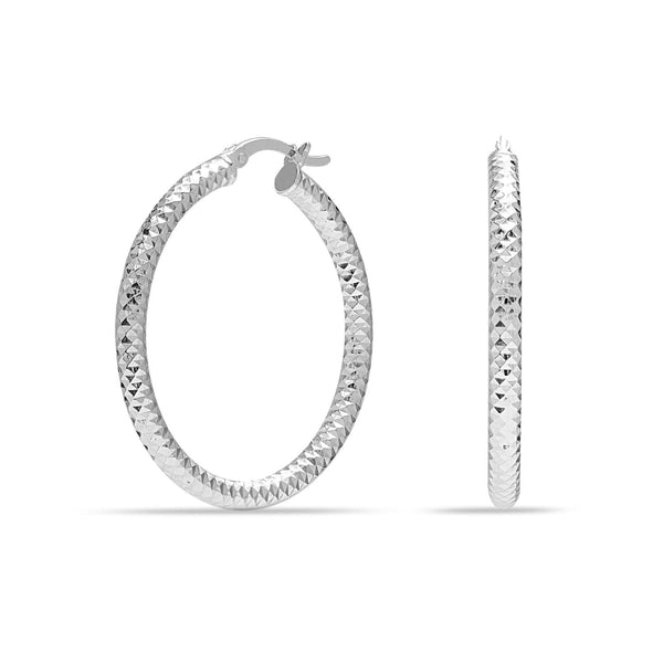 925 Sterling Silver Italian Design Diamond-Cut Hoop Earrings for Women
