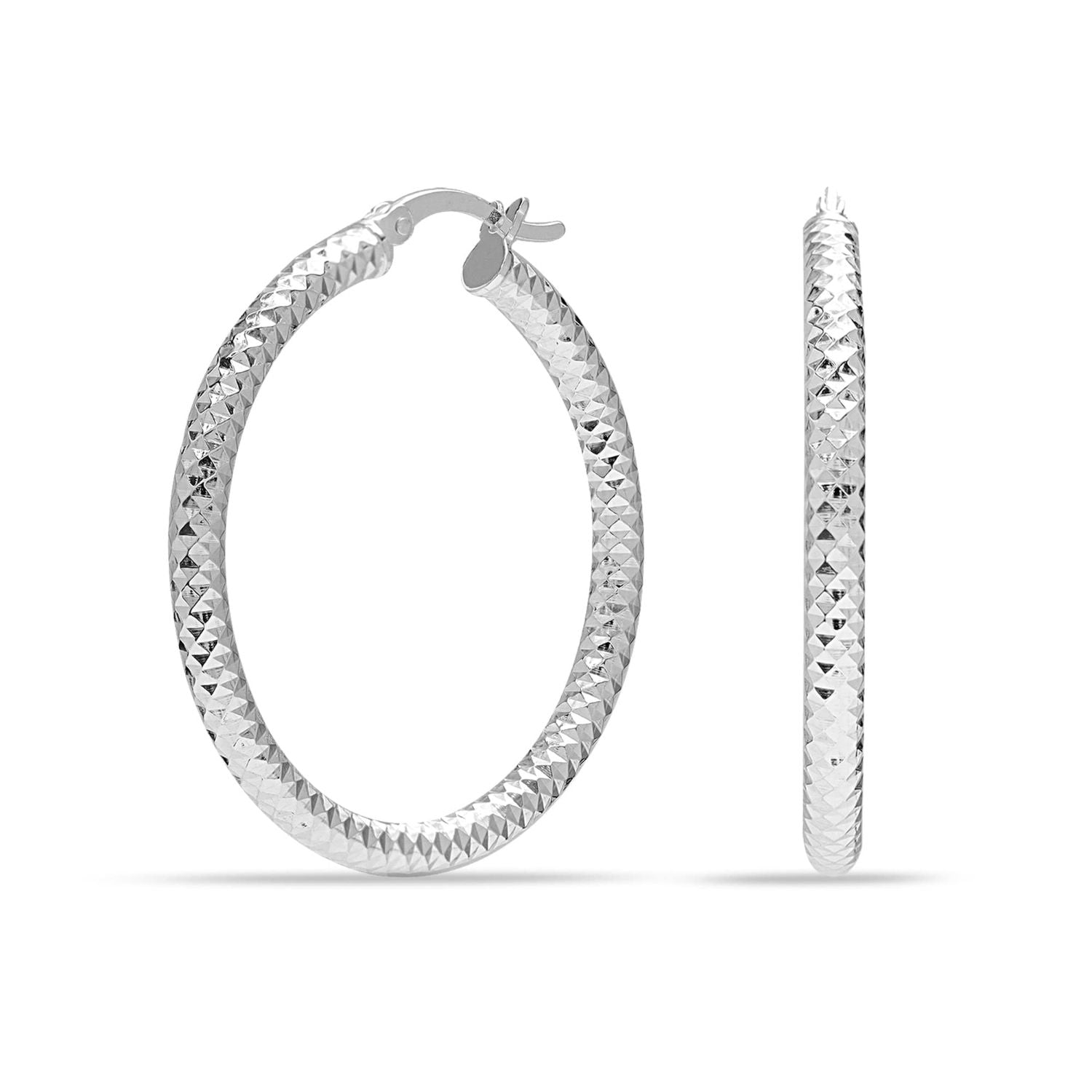 925 Sterling Silver Hoop Earrings for Women Diamond-Cut Classic Italian Design Earring Hoops for Women 35MM