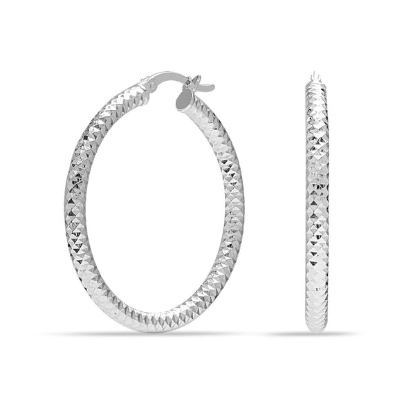 925 Sterling Silver Italian Design Diamond-Cut Hoop Earrings for Women