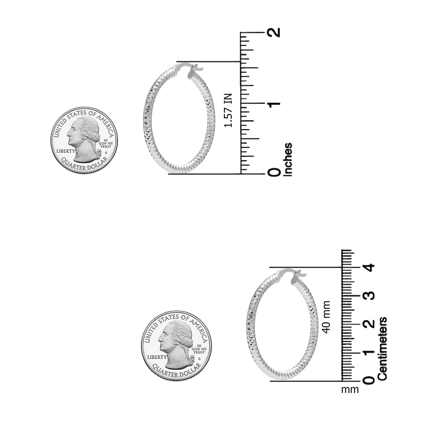 925 Sterling Silver Hoop Earrings for Women Diamond-Cut Classic Italian Design Earring Hoops for Women 40MM
