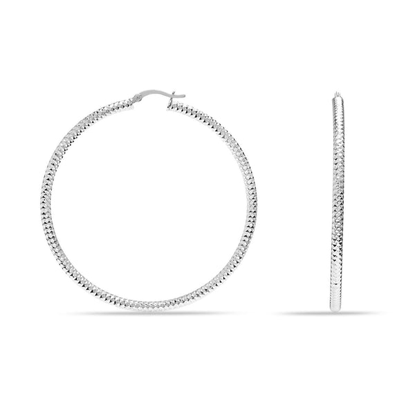925 Sterling Silver Large Hoop Earrings for Women Diamond-Cut Classic Italian Design Earring Hoops for Women 50MM