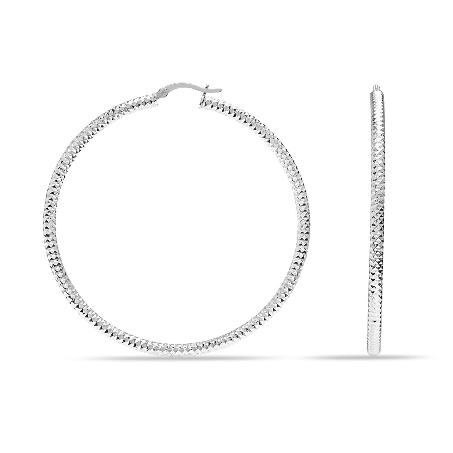 925 Sterling Silver Extra Large Hoop Earrings for Women Diamond-Cut Classic Italian Design Earring Hoops for Women 60MM