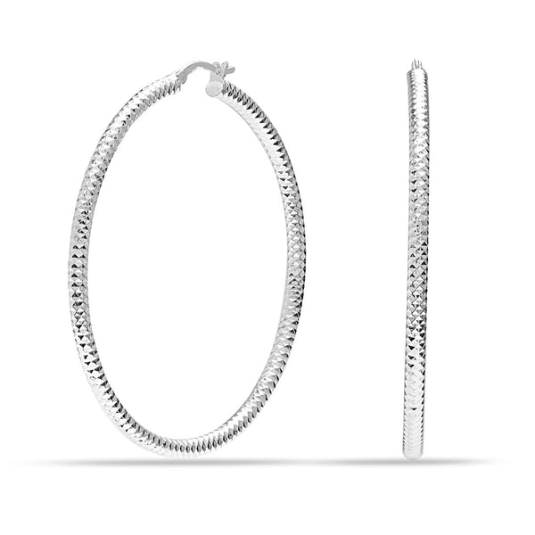 925 Sterling Silver Italian Design Diamond-Cut Hoop Earrings for Women