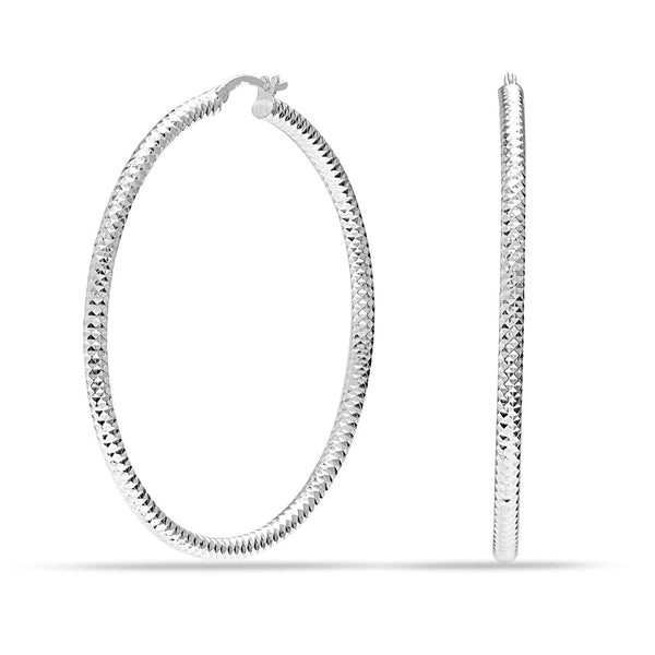 925 Sterling Silver Extra Large Hoop Earrings for Women Diamond-Cut Classic Italian Design Earring Hoops for Women 60MM