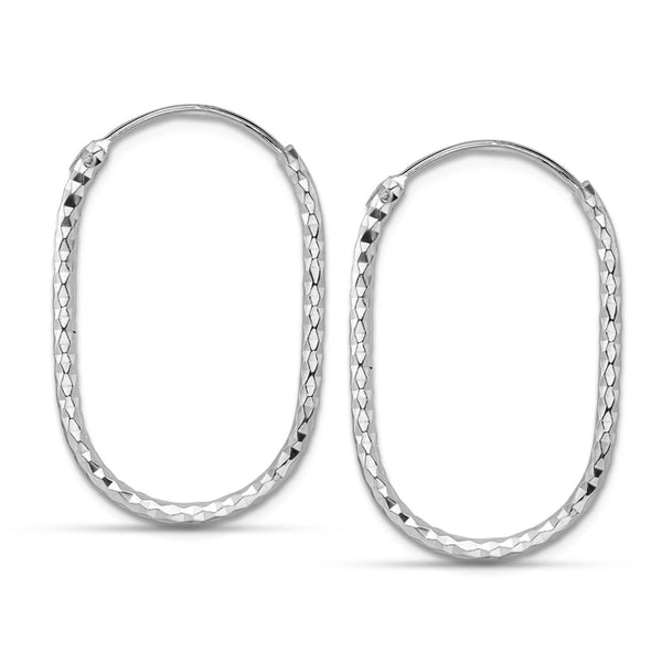 925 Sterling Silver Endless Lightweight Diamond-Cut Textured Oval Square Teardrop Shape Hinged Hoop Earrings for Women