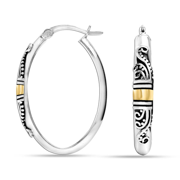 925 Sterling Silver Antique Bali Hoop Earrings for Women