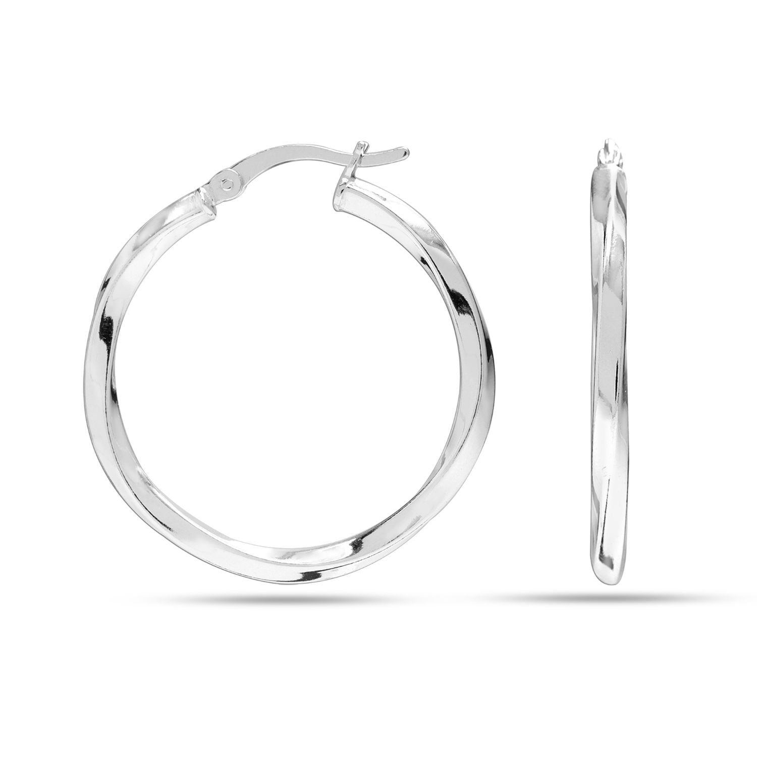 925 Sterling Silver Twisted Round Click-Top Hoop Earrings for Women