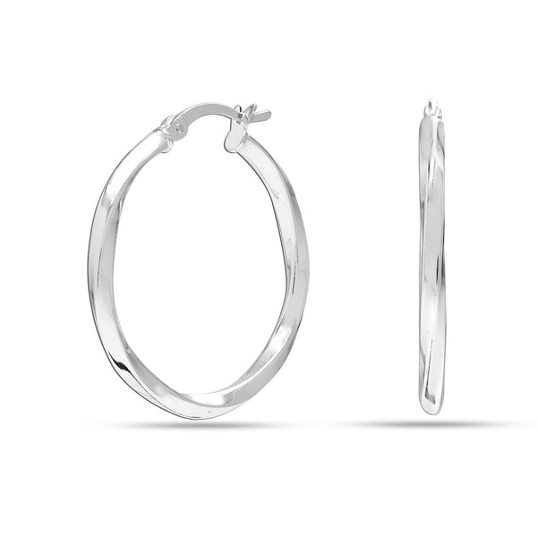 925 Sterling Silver Twisted Round Click-Top Hoop Earrings for Women