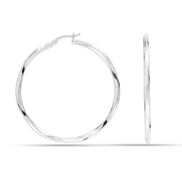 925 Sterling Silver Jewellery High-Polished Twisted Round Click-Top Hoop Earrings for Women 40MM