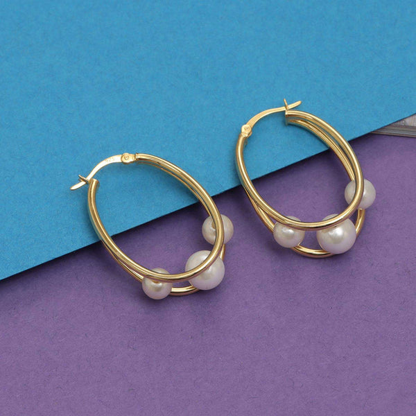 925 Sterling Silver Jewellery Pearl Double Hoop Earrings for Teen and Women