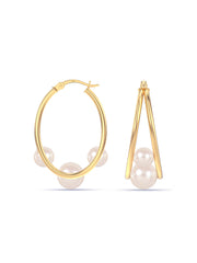 Gold Pearl Double Hoop Earrings